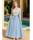 ValenciaLine™ Denim Maxi Skirt — Sculpt Your Curves and Own Every Room with Effortless Grace