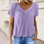 SerenaLuxe™ Pleated V-Neck Top — Sculpt Your Curves and Own Every Room with Effortless Style
