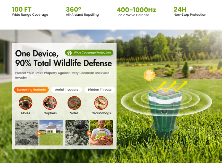 LumiGuard™ — Silent Solar Power That Keeps Your Garden Perfect and Pest-Free