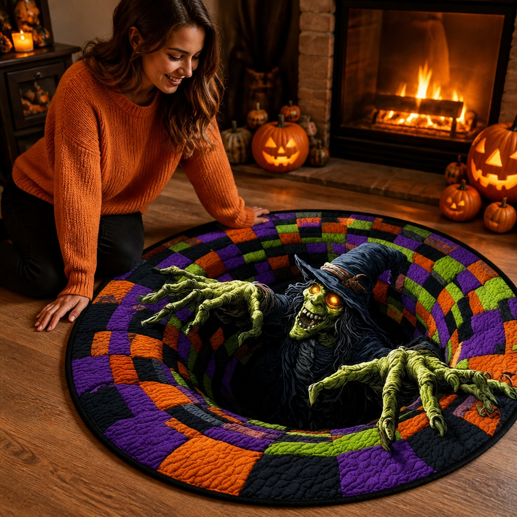 SpiriShade™ Round Quilted Rug — Captivate Every Eye with a Hauntingly Cozy Halloween Portal
