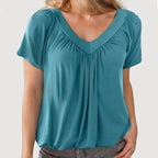 SerenaLuxe™ Pleated V-Neck Top — Sculpt Your Curves and Own Every Room with Effortless Style