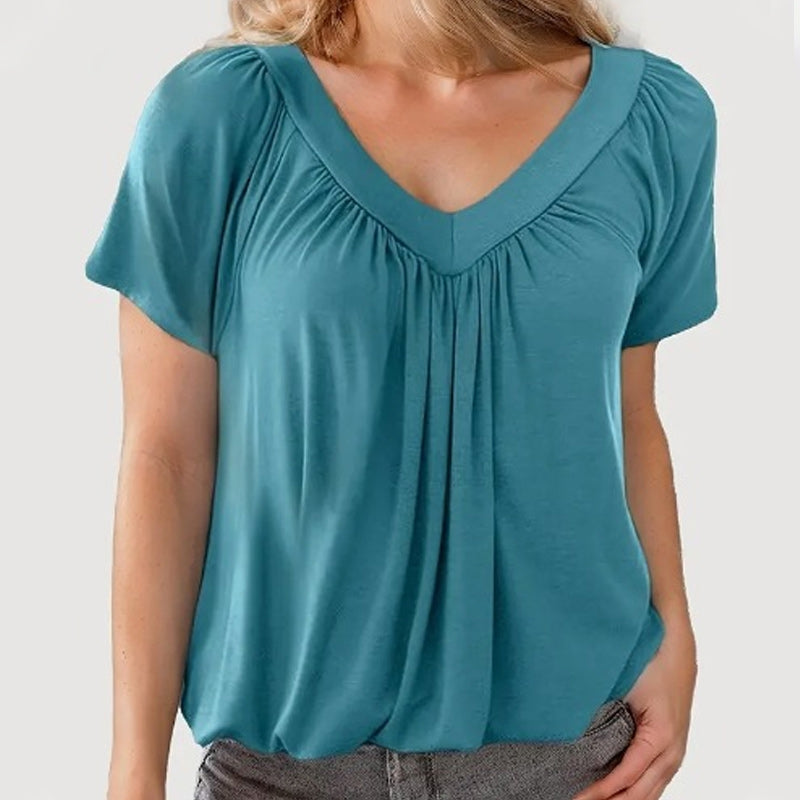 SerenaLuxe™ Pleated V-Neck Top — Sculpt Your Curves and Own Every Room with Effortless Style