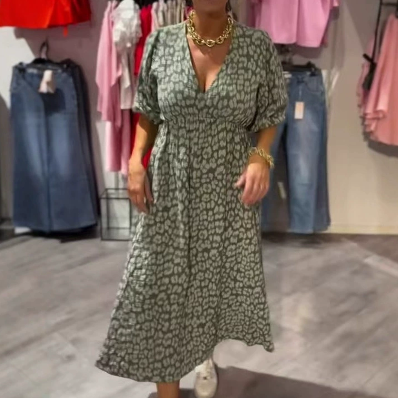 LuminaSway™ Women's V-Neck Printed Dress — Command Attention with Comfort and Flawless Confidence