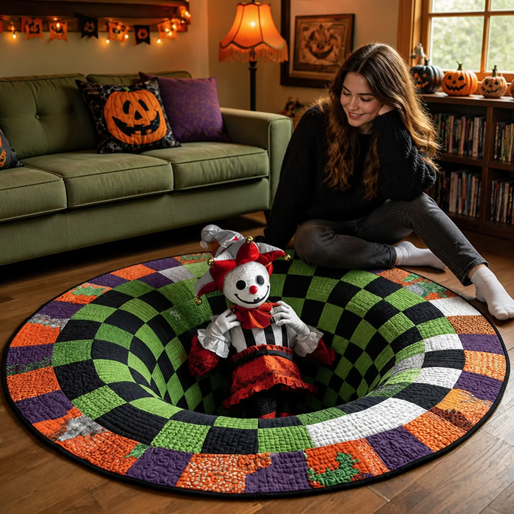 SpiriShade™ Round Quilted Rug — Captivate Every Eye with a Hauntingly Cozy Halloween Portal