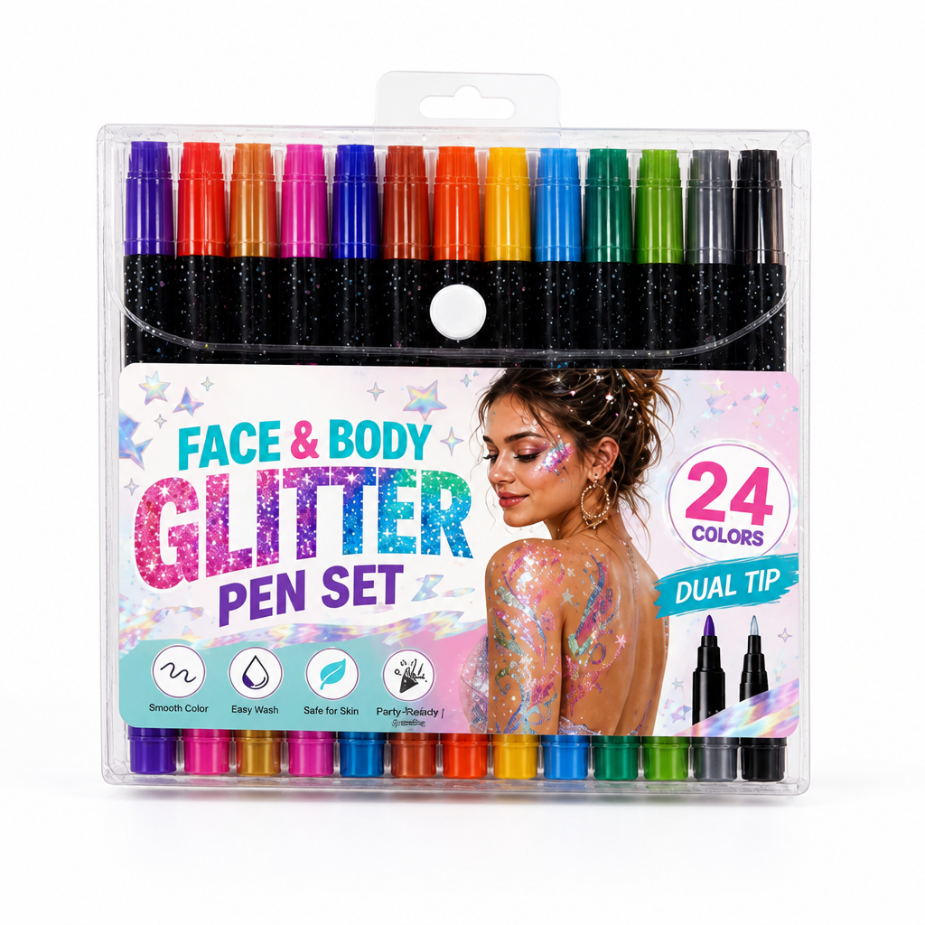 Glitzra™ 24-Color Dual-Tip Glitter Marker Set — Unleash Radiant Sparkle That Commands Every Eye