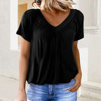 SerenaLuxe™ Pleated V-Neck Top — Sculpt Your Curves and Own Every Room with Effortless Style