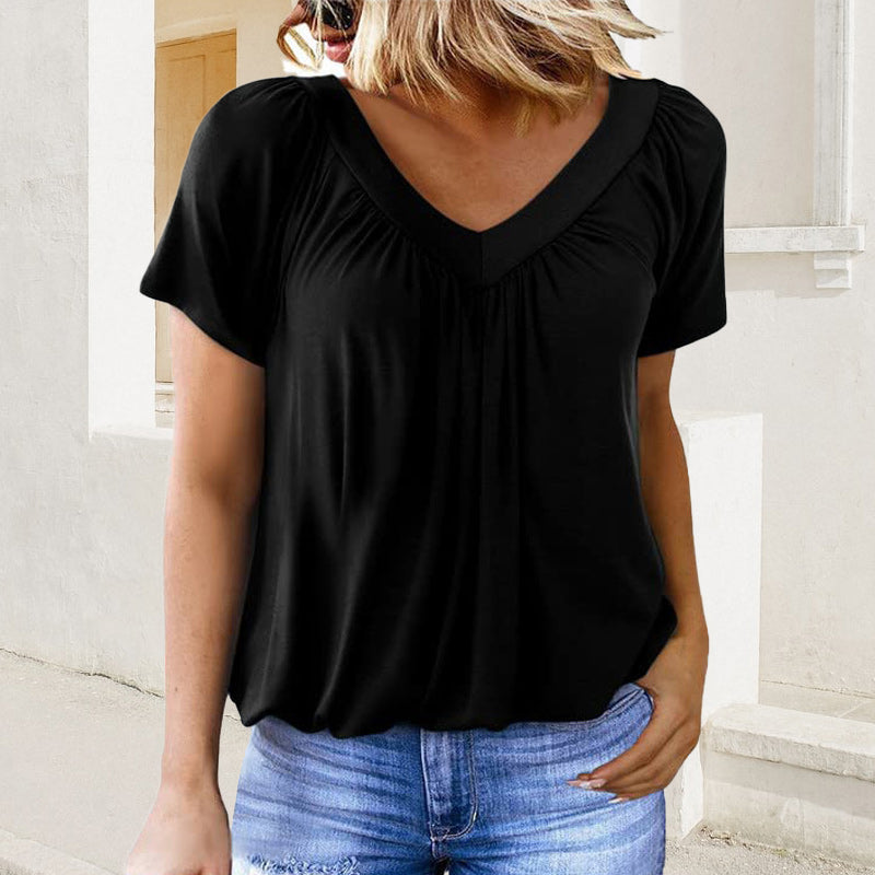SerenaLuxe™ Pleated V-Neck Top — Sculpt Your Curves and Own Every Room with Effortless Style
